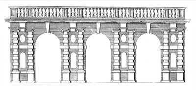 Diseño para una arcada con balaustrada superior de The Gardens of Wilton, c.1645 de Isaac de Caus