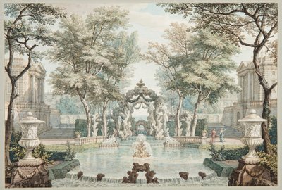 Jardín con Edificios Clásicos y una Fuente de Isaac de Moucheron