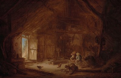 Interior de un establo con tres niños de Isaac van Ostade