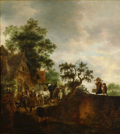 Viajeros deteniéndose en una posada, 1645 de Isaac van Ostade