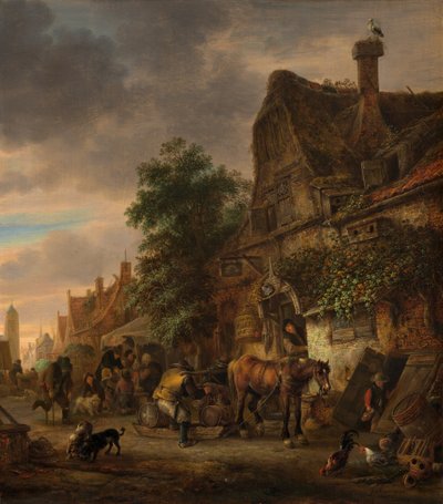 Trabajadores frente a una posada, 1645 de Isaac van Ostade