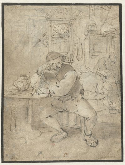 Campesino sentado, apoyado en una mesa de Isaac van Ostade
