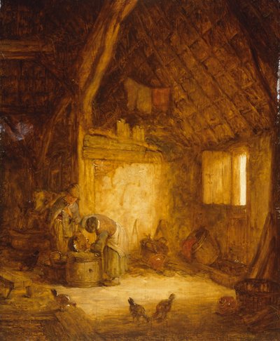 Campesinas en un granero (óleo sobre madera) de Isaack Jansz van (attr. to) Ostade
