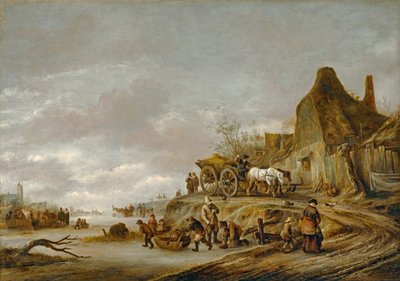 Canal gele con carro bajando por una pista ... de Isaack Jansz van Ostade