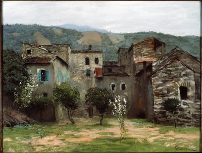 Cerca de Bordighera, en el norte de Italia. (Cerca de Bordighera. En el norte de Italia). Descripción de un grupo de edificios en Liguria. Obra de Isaak (Isaac) Ilyich Levitan (1860-1900), pastel sobre papel de Isaak Ilyich Levitan