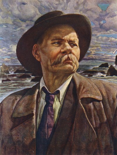 Retrato del autor ruso Maxim Gorky (litografía en color) de Isaak Israilevich (after) Brodsky