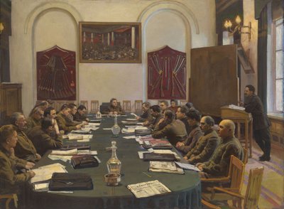 Asamblea del Consejo Militar Revolucionario de la URSS, presidida por Kliment Voroshilov de Isaak Israilevich Brodsky