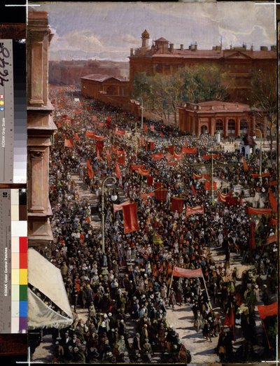 ""Desfile en Nevsky Prospect en Leningrado (San Petersburgo)"" Pintura de Isaak Izrailevich Brodsky (Brodsky) (1884-1939) (Realismo socialista) 1930 Museo Estatal Ruso San Petersburgo de Isaak Israilevich Brodsky