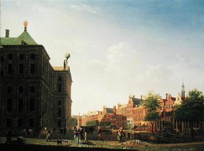 Vista a lo largo del Nieuwezijds Voorburgwal en Ámsterdam mostrando la parte trasera del Palacio Real, 1782 de Isaac Ouwater