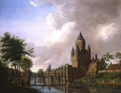 Una vista de la Kleine Houtpoort, Haarlem de Isaac Ouwater
