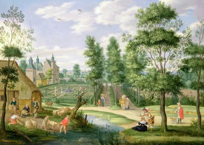 Figuras en los terrenos de una casa de campo de Isaak van Oosten