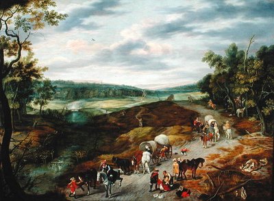 Ladrones atacando un convoy de viajeros, 1656 de Isaak van Oosten