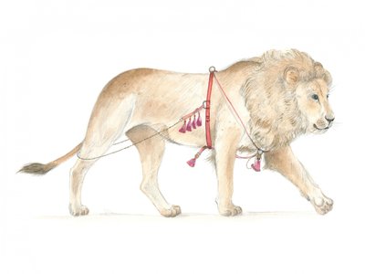 León con arnés de Isabelle Brent