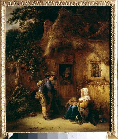 Conversación frente a una casa campesina. Pintura de Isaac Van Ostade (1621-1649) de Isack van Ostade
