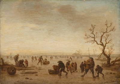 Patinadores sobre el hielo, c.1642-45 (óleo sobre madera de roble) de Isack van Ostade