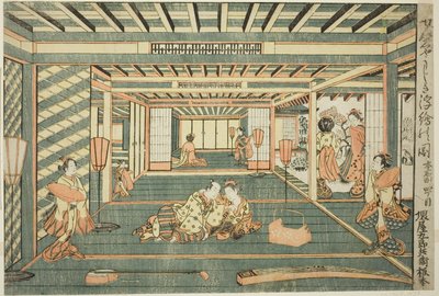 Imagen en Perspectiva de una Gran Habitación (Senjojiki uki-e no zu) de Ishikawa Toyonobu
