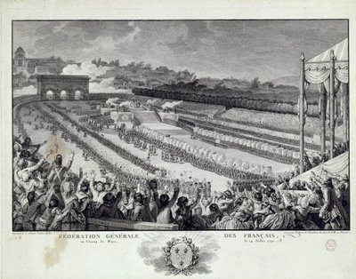 Revolución Francesa: vista de la fiesta de la Federación General de los Departamentos Franceses en el Campo de Marte en París el 14/07/1791 de Isidore Stanislas Helman