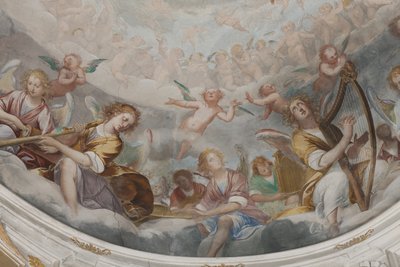 Ángeles, ángeles músicos y putti, detalle del Paraíso con el Padre Eterno, c.1623-34 (detalle) de Isidoro Bianchi
