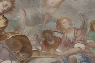 Ángeles, ángeles músicos y putti, detalle del Paraíso con el Padre Eterno, c.1623-34 (detalle) de Isidoro Bianchi