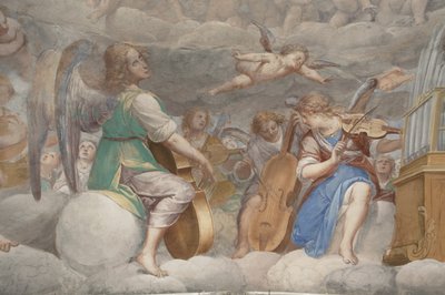 Ángeles, ángeles músicos y putti, detalle del Paraíso con el Padre Eterno, c.1623-34 (detalle) de Isidoro Bianchi
