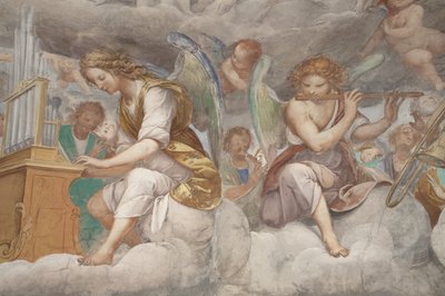 Ángeles, ángeles músicos y putti, detalle del Paraíso con el Padre Eterno, c.1623-34 (detalle) de Isidoro Bianchi