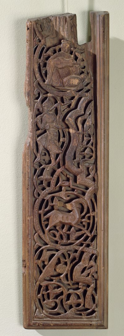 Panel tallado decorado con un jugador de laúd de Islamic School