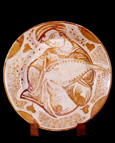 Plato de cerámica con un jugador de laúd de Islamic School
