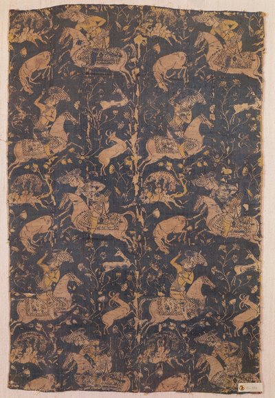 Tela con patrón de cazadores, de Irán, siglo XV-XVI de Islamic School