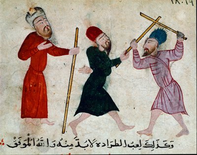 Arte islámico: dibujo en pergamino del período fatimí (siglo X-XI) - Juego de palos de Islamic School