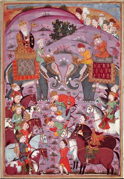 Arte islámico: “El primer encuentro de Roustam y su abuelo Sam”. Miniatura persa de un manuscrito del poema épico “Shahnameh” (Libro de los Reyes) de Ferdowsi (ca. 940-1020) de Islamic School