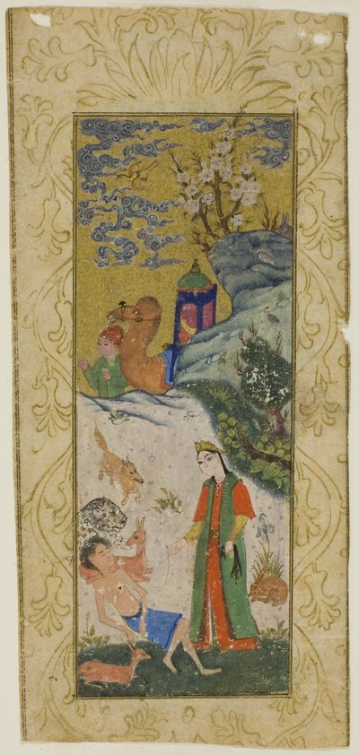 Layla visitando a Majnun en el desierto, página de una copia del Khamsa de Nizami de Islamic School