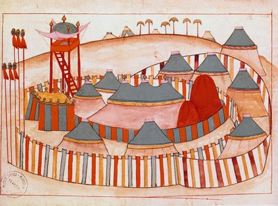 Campamento militar de los turcos. Gouache sobre papel de la Escuela Islámica (Ms 1671) siglo XVI Venecia, Museo Correr de Islamic School