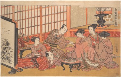 Una ceremonia de matrimonio simulada de Isoda Koryusai