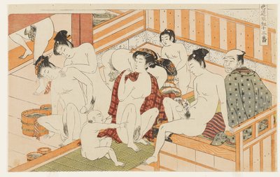 Casa de baños, n.º 12 de Doce combates en el camino del amor (Shikidō torikumi jūniban) de Isoda Koryusai