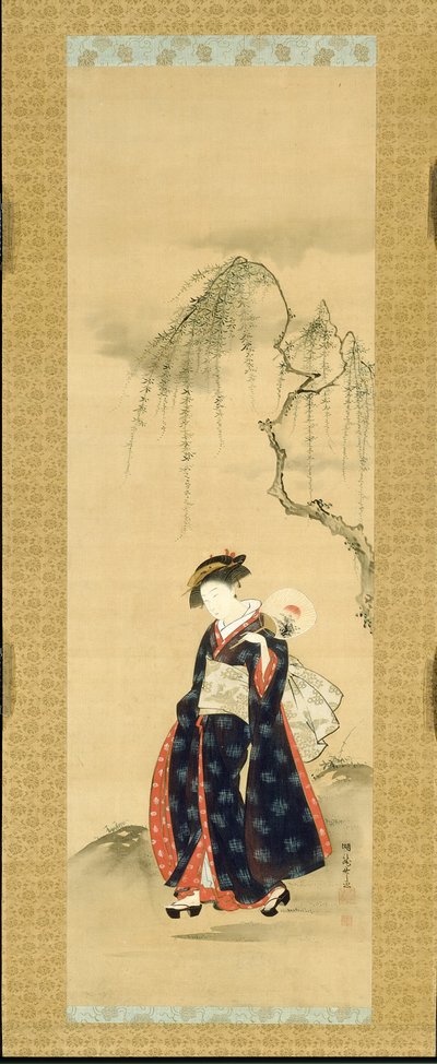 Belleza bajo un sauce de Isoda Koryusai