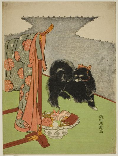 Perro negro de Isoda Koryusai