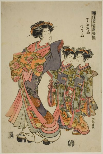 Chozan del Chojiya, de la serie "Modelos para la moda: Nuevos diseños tan frescos como hojas jóvenes (Hinagata wakana hatsu moyo)" de Isoda Koryusai