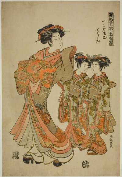 Chozan del Chojiya, de la serie "Modelos para la moda: Nuevos diseños tan frescos como hojas jóvenes (Hinagata wakana hatsu moyo)" de Isoda Koryusai