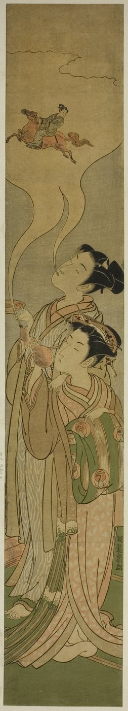 Pareja conjurando un caballo y jinete (parodia de Tekkai [chino: Li Tieguai] y Chokaro [chino: Zhang Guo Lao]) de Isoda Koryusai