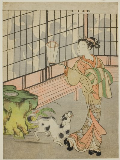 Cortesana mirando las sombras en el Shoji de Isoda Koryusai