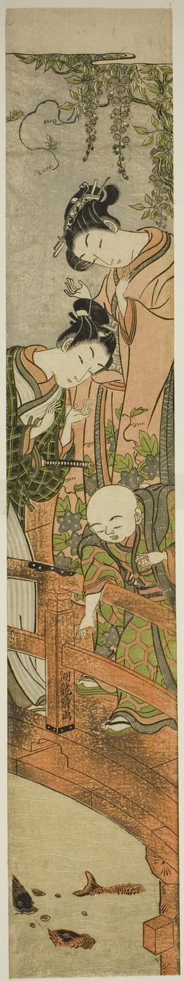 Alimentando a las carpas en Kameido de Isoda Koryusai