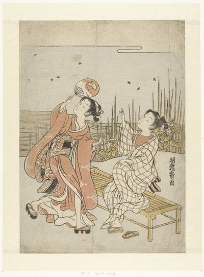 joven, y, niña, el mirar, luciérnagas de Isoda Koryusai