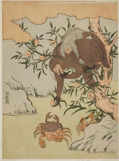 Mono jugando con cangrejos de Isoda Koryusai