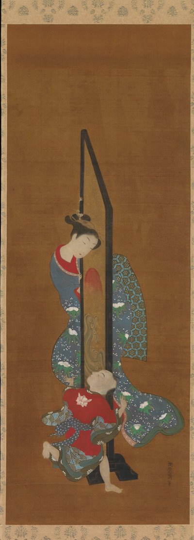 Madre e hijo jugando, siglo XVIII de Isoda Koryusai