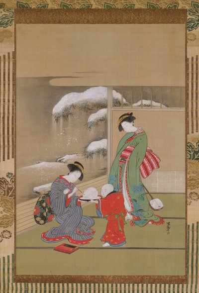 Pintando los ojos de un conejo de nieve, ca. 1780 de Isoda Koryusai