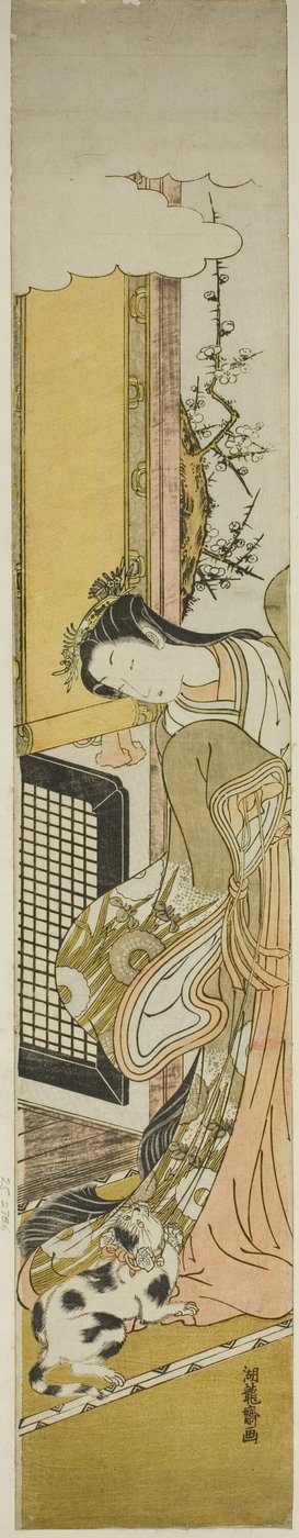 Parodia de la Tercera Princesa y su gato mascota de Isoda Koryusai