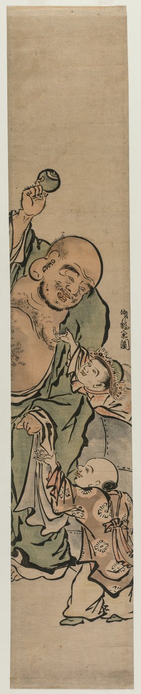 Dos niños pidiendo una joya a Hotei, c. 1770s de Isoda Koryusai