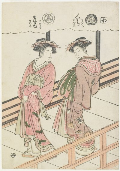 Dos cortesanas en una veranda, 1777 de Isoda Koryusai