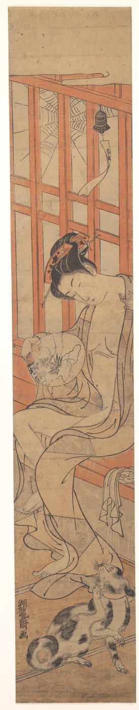 Frau fächert sich nach dem Bad de Isoda Koryusai