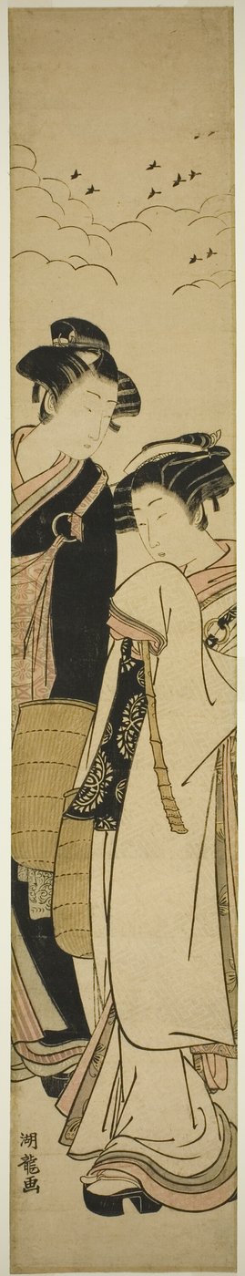 Pareja Joven Vestida como Monjes Mendicantes (¿Genpachi y Komurasaki?) de Isoda Koryusai
